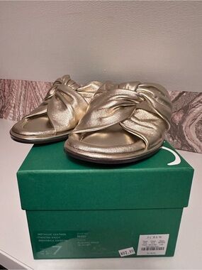 J Crew Gold Metallic Knot-Front Women's Slide Sandals